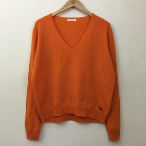 ICEBERG Luxury Brand 100% Cashmere V Neck Sweater Womens Small Orange